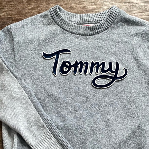 TOMMY HILFIGER pullover crew sweater Velvet logo Y2K streetwear sz L wool cotton - Picture 7 of 13